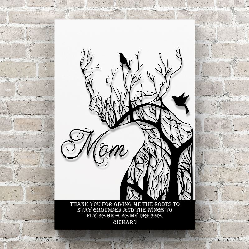 Personalized Canvas Wall Art - Mom Roots To Stay Grounded Face Silhoue 