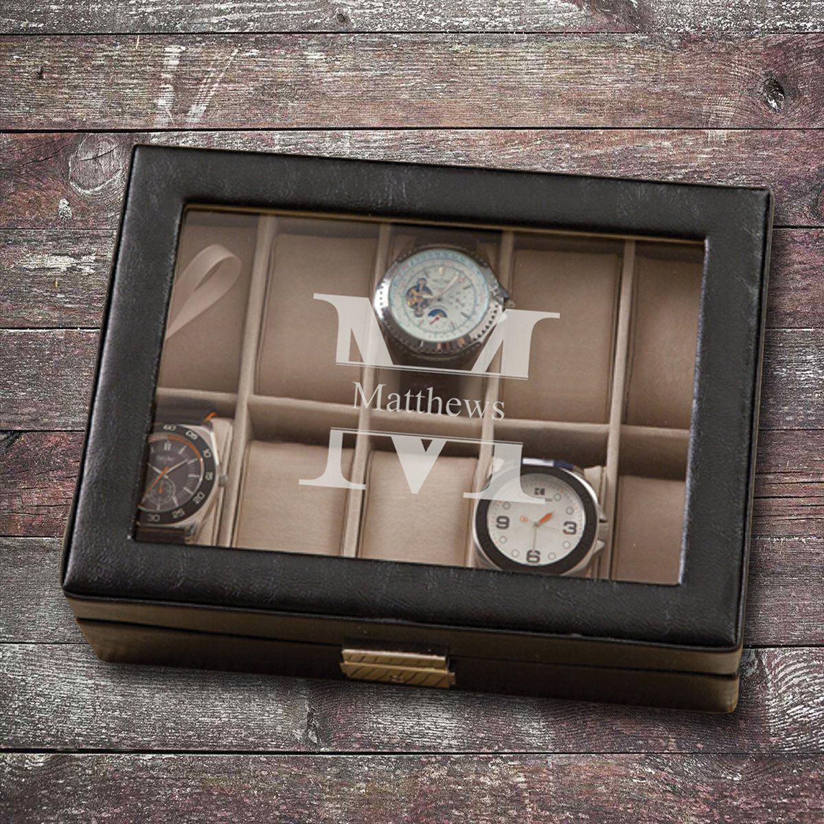 Personalized Watch Box - Holds 10 Watches, Watch Case, Watch Organizer,  Watch Storage, Engraved, Monogram, Custom Designs