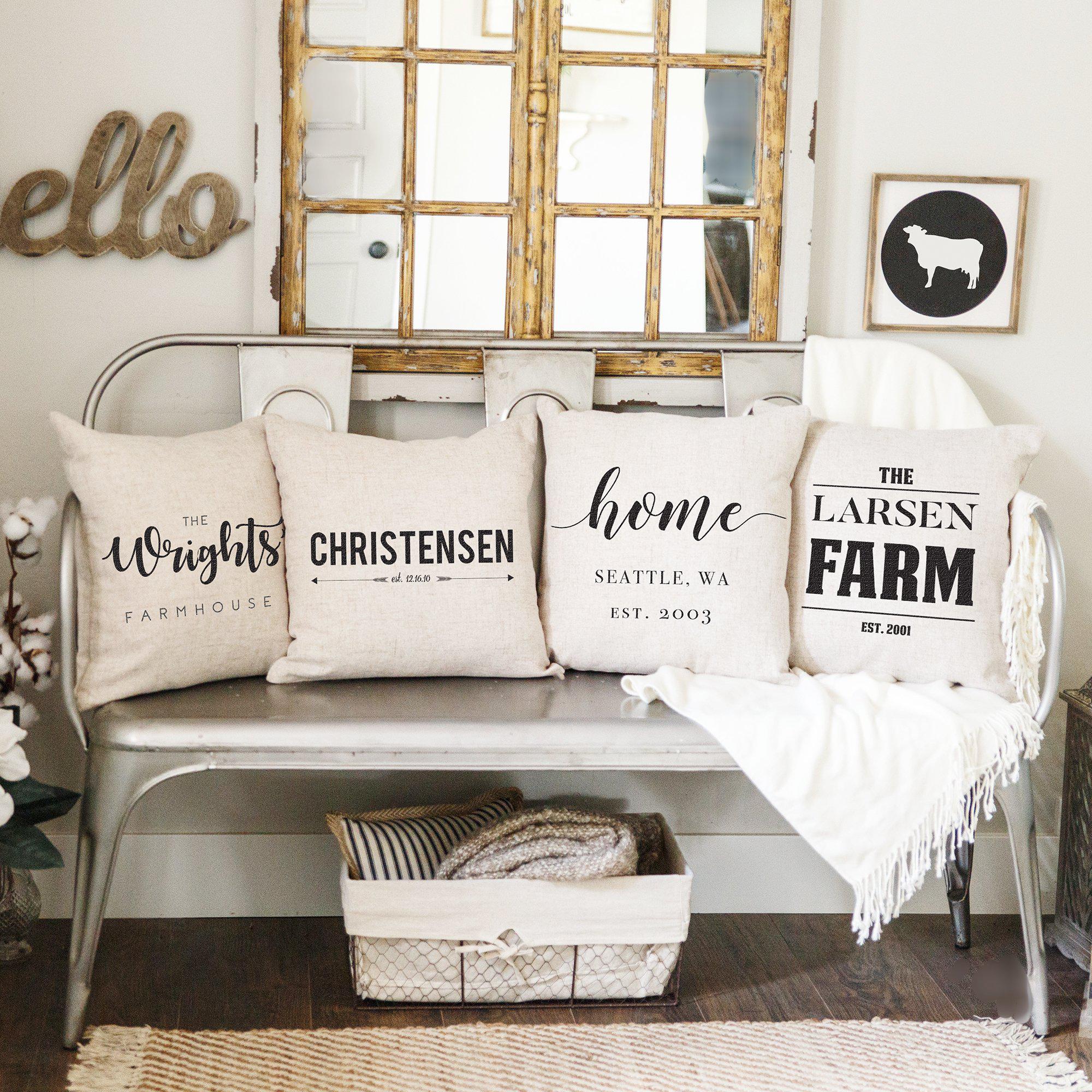 Personalized Farmhouse Style Throw Pillow Covers 18x18 (Farm