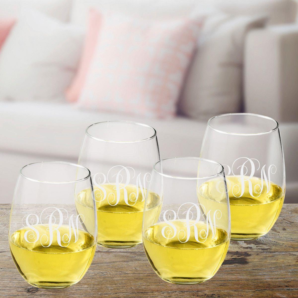 Monogrammed Wine Glasses - Set of 4 Wine Glasses with initials