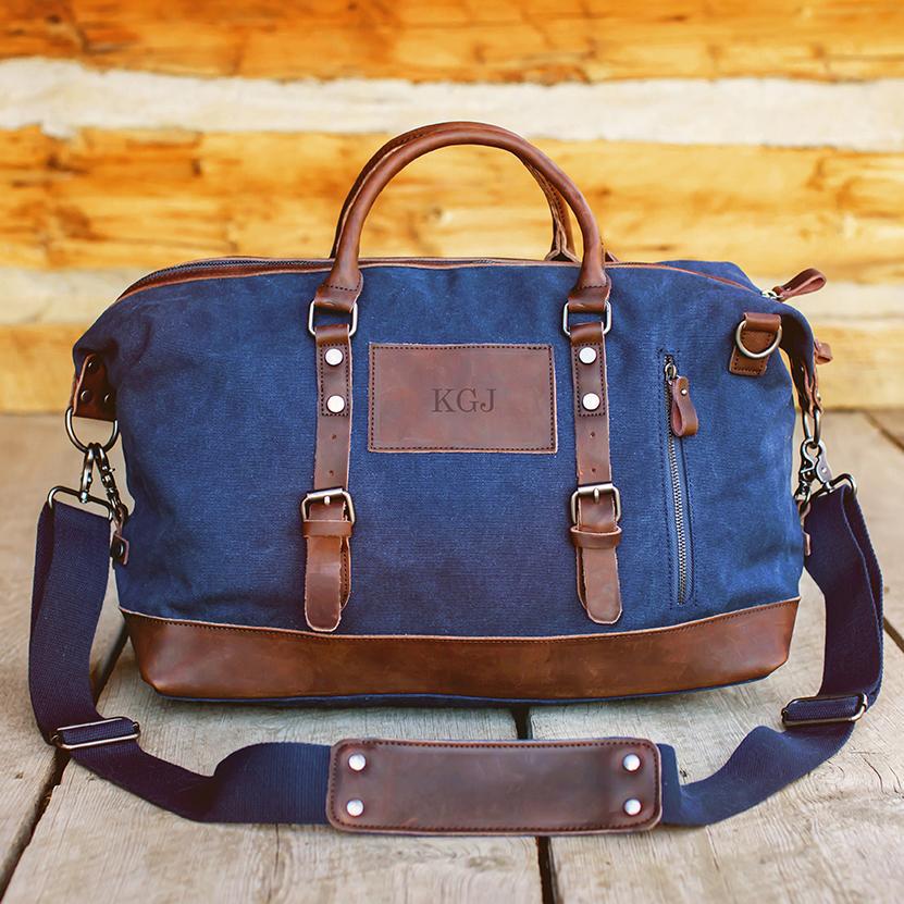 Customize Monogrammed Leather and Canvas Duffle Bag, Personalized Weekender  Tote Bag, Leather Duffel Bag, Christmas Travel