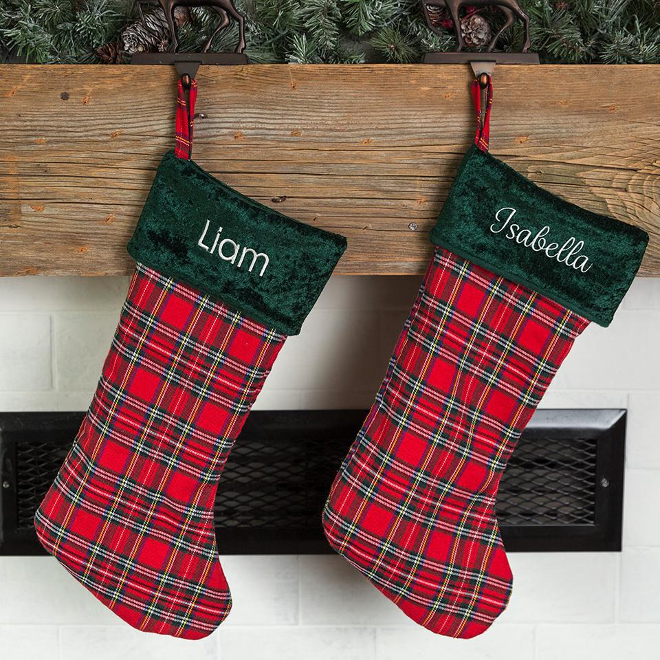 Custom Embroidered Pine Green Plaid Christmas Stocking – Pitch A