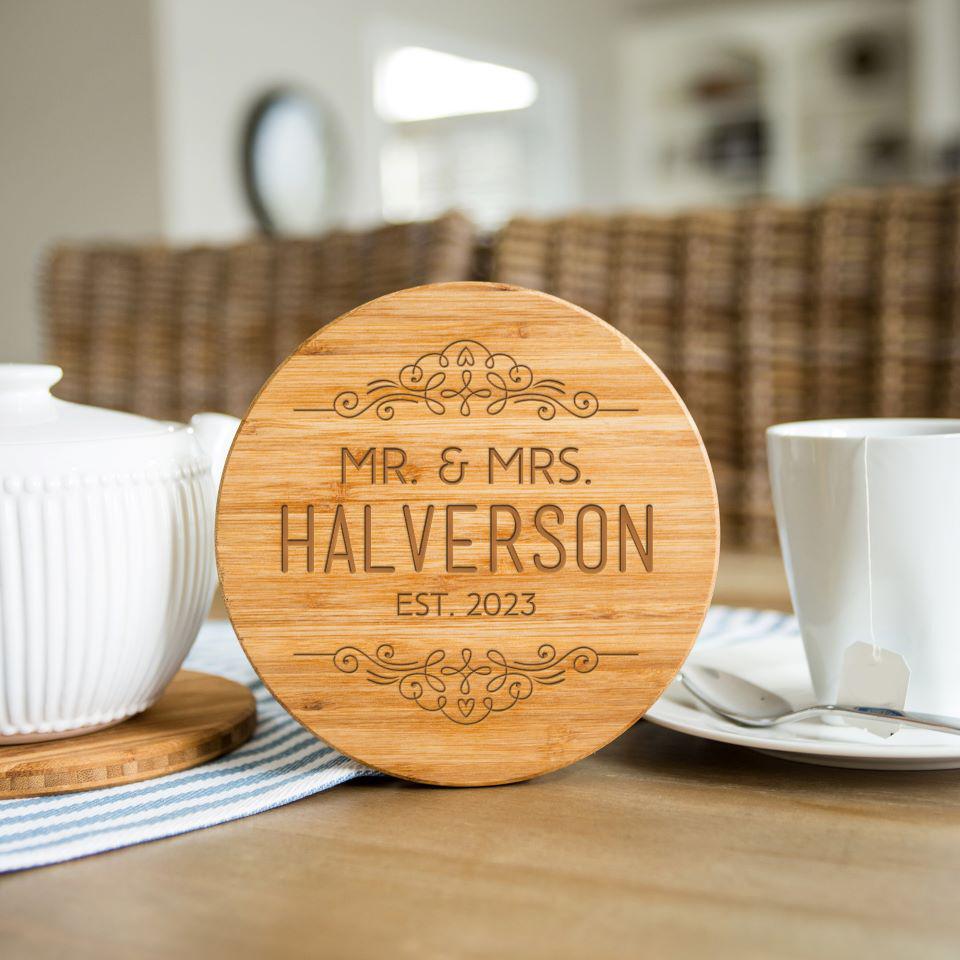 Mr & Mrs Personalized Couples Wooden Luggage Tags - Bamboo