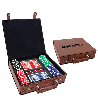 Personalized Football Engraved Leatherette 100 Chip Poker Set - - Lazerworx