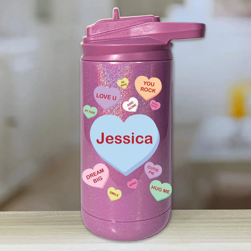 Personalized Kids Water Bottle Tumblers - Candy Heart -  - Lazerworx