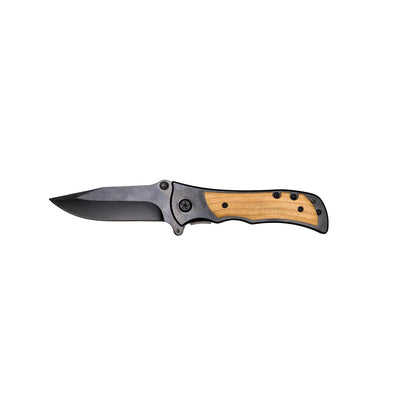 Personalized Black Blade Knife with Lightwood Handle Inlay -  - Completeful