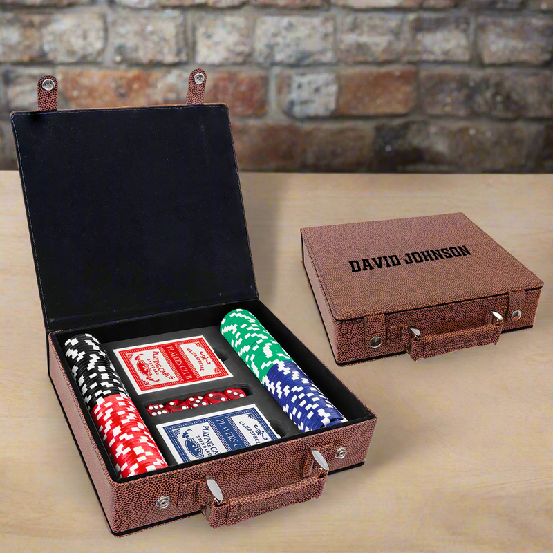 Personalized Football Engraved Leatherette 100 Chip Poker Set - - Lazerworx