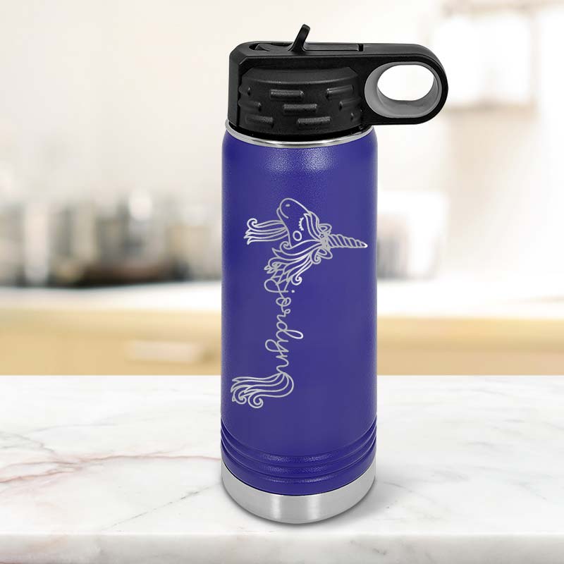 Personalized Unicorn Water Bottle Tumblers for Kids with Laser Engraved Name -  - Lazerworx