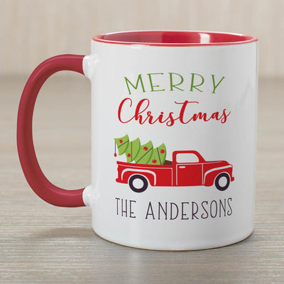 Personalized Red Truck Christmas Ceramic Mug - - Gifts For You Now