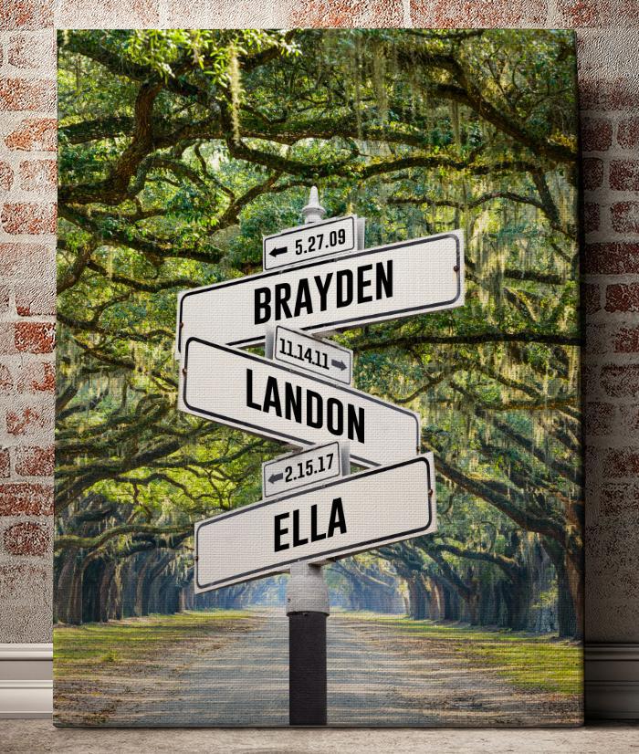 Personalized Established + Kid Birth Date + Name Street Sign Canvas Wall Art - - Lazerworx