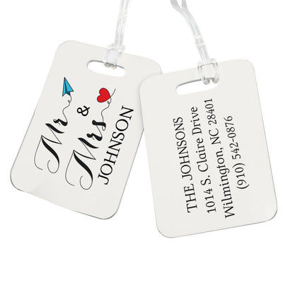 Personalized Paper plane and Heart Mr. & Mrs Luggage Tag - - Gifts For You Now