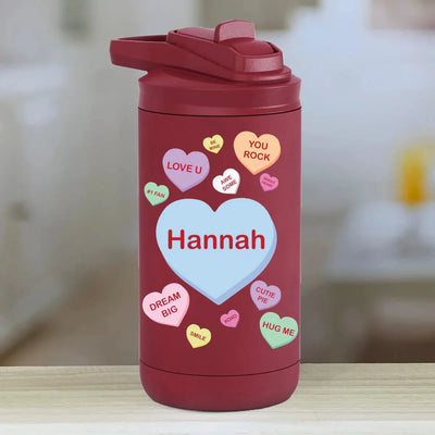 Personalized Kids Water Bottle Tumblers - Candy Heart -  - Lazerworx