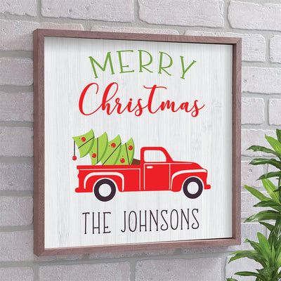 Personalized Red Truck Christmas Wood Frame