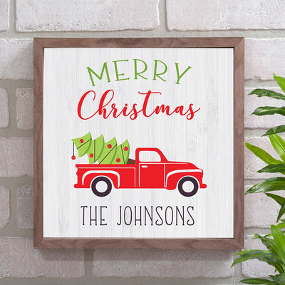 Personalized Red Truck Christmas Wood Frame