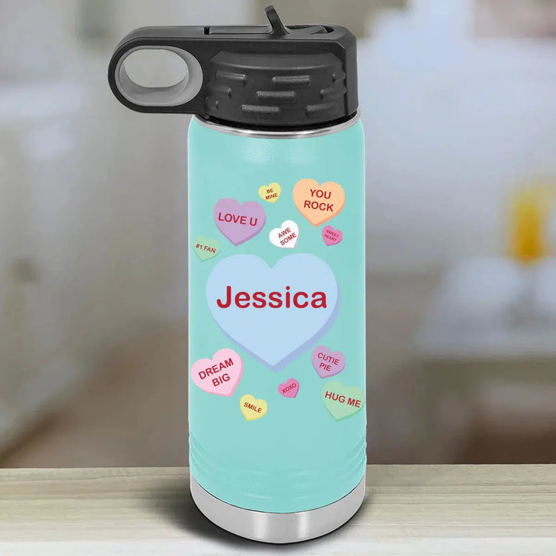 Personalized Kids Water Bottle Tumblers - Candy Heart -  - Lazerworx