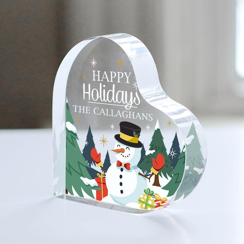 Personalized Snowman Winter Scene Acrylic Heart Keepsake -  - Gifts For You Now