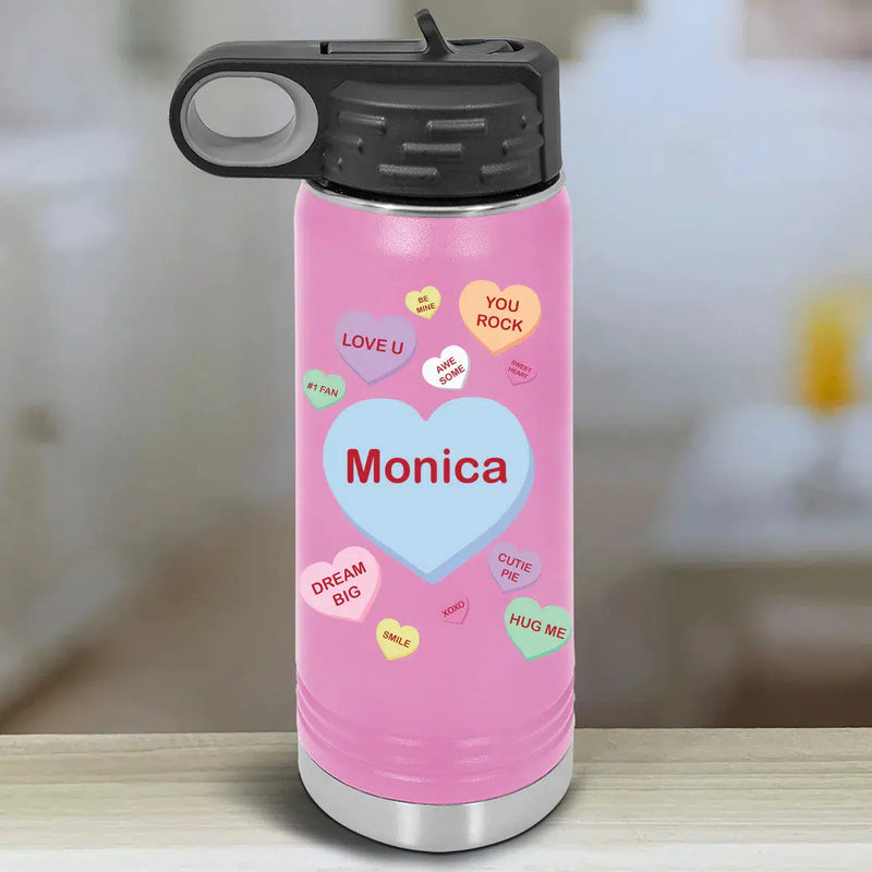 Personalized Kids Water Bottle Tumblers - Candy Heart -  - Lazerworx