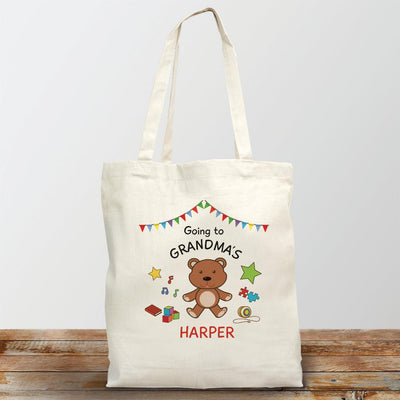 Personalized Name Going to Grandma's with Teddy Bear Tote Bag - - Gifts For You Now