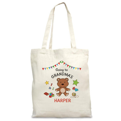 Personalized Name Going to Grandma's with Teddy Bear Tote Bag - - Gifts For You Now