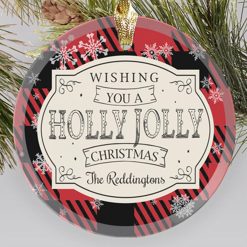 Personalized Holly Jolly Round Glass Ornament -  - Gifts For You Now