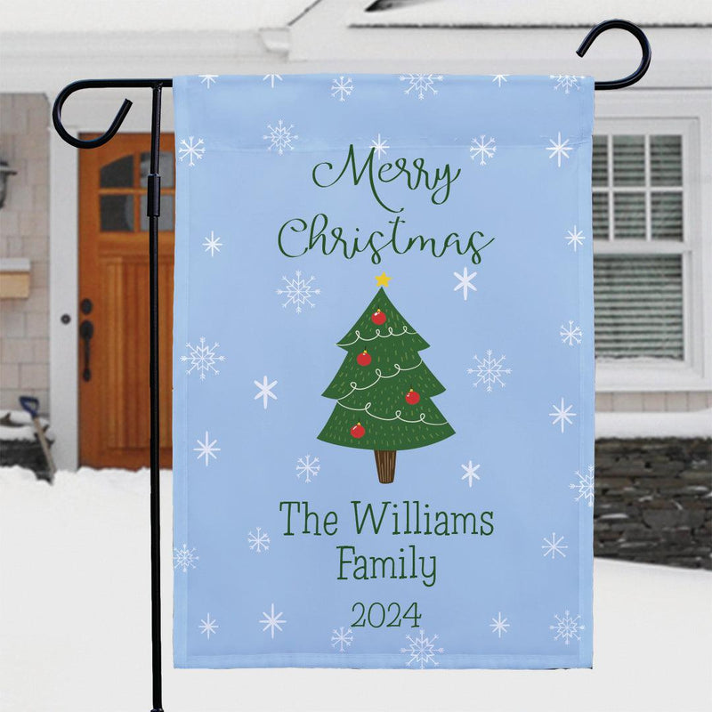 Personalized Family Name Christmas Tree Garden Flag - Print One Side - Gifts For You Now