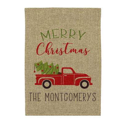 Personalized Red Truck Christmas Burlap Garden Flag -  - Gifts For You Now