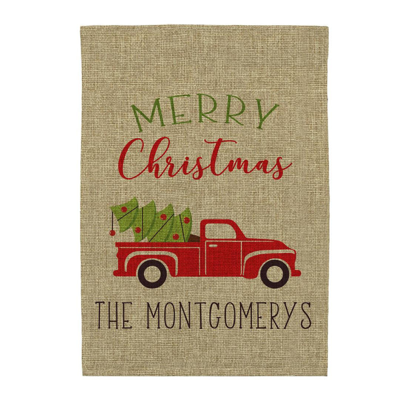 Personalized Red Truck Christmas Burlap Garden Flag -  - Gifts For You Now