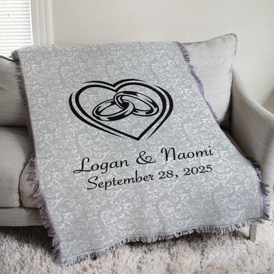 Personalized Heart with Wedding Rings Afghan Throw -
