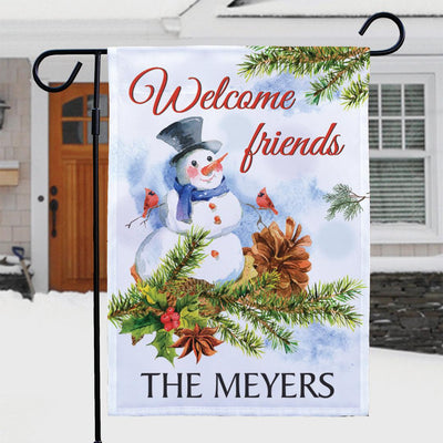 Personalized Snowman Welcome Friends Garden Flag -  - Gifts For You Now