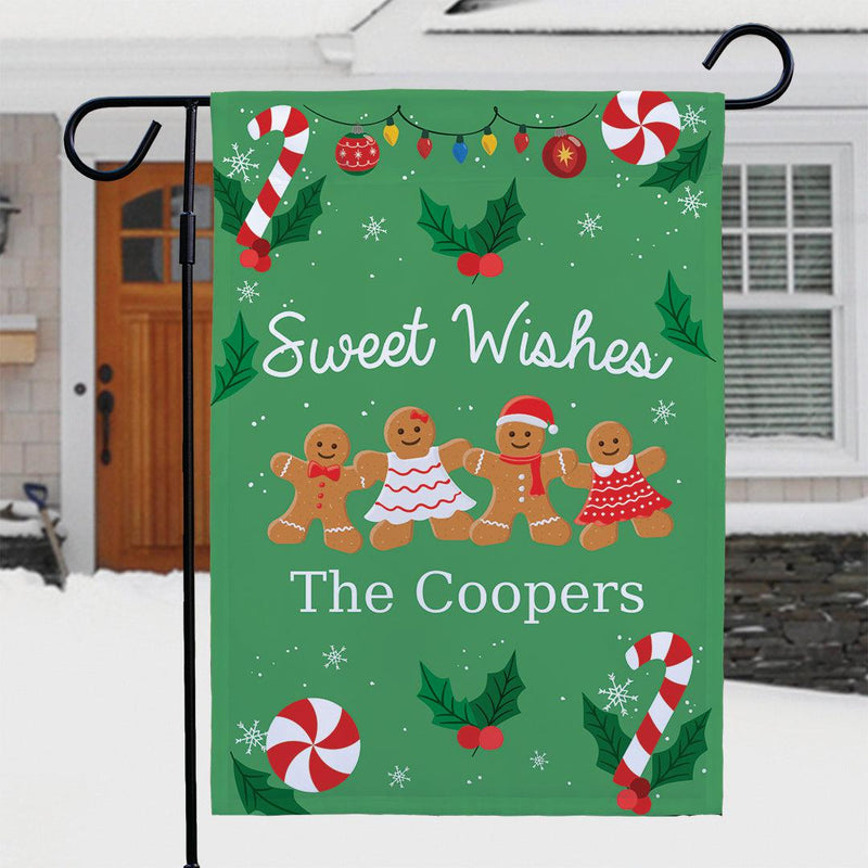 Personalized Sweet Wishes Gingerbread Garden Flag -  - Gifts For You Now