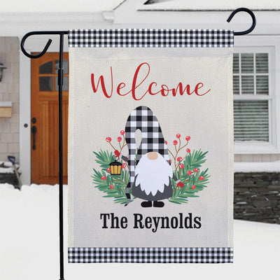 Personalized Welcome Gingham Gnome Garden Flag -  - Gifts For You Now