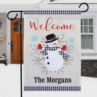 Personalized Welcome Gingham Snowman Garden Flag -  - Gifts For You Now