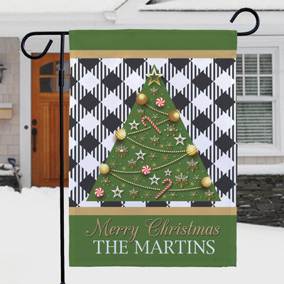 Personalized Holiday Plaid Christmas Tree Garden Flag - Print One Side - Gifts For You Now