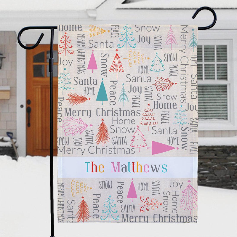 Personalized Bright Christmas Word Art Garden Flag - Print Both Sides - Gifts For You Now