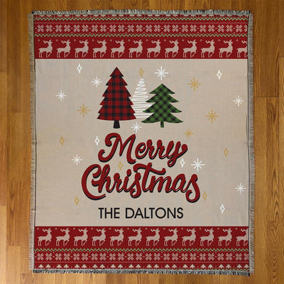 Personalized Merry Christmas Plaid Trees Afghan -  - Gifts For You Now