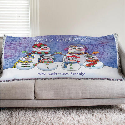 Personalized Snowman Family Afghan Throw Blanket -  - Gifts For You Now