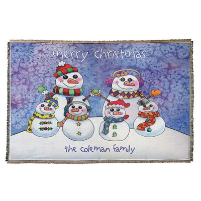 Personalized Snowman Family Afghan Throw Blanket -  - Gifts For You Now