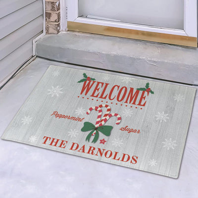 Personalized Candy Cane Fleece Doormat - 24x36 - Gifts For You Now