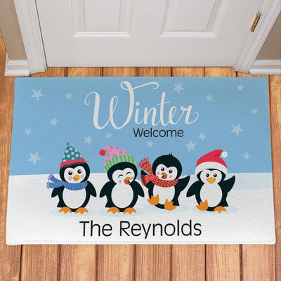 Personalized Winter Welcome Penguins Doormat - 18x24 - Gifts For You Now