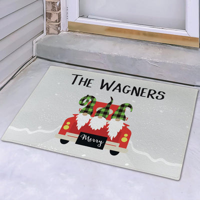 Personalized Christmas Truck Plaid Gnomes Doormat -  - Gifts For You Now