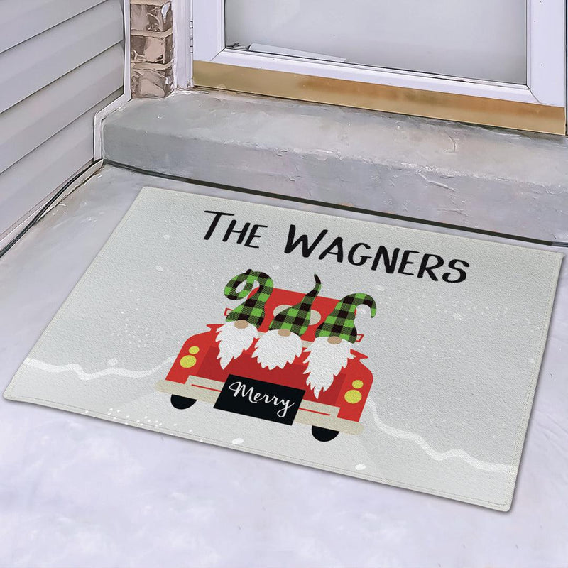 Personalized Christmas Truck Plaid Gnomes Doormat -  - Gifts For You Now