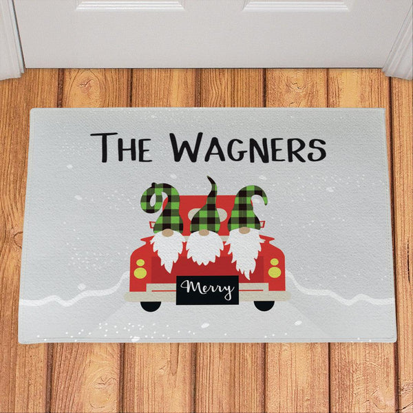 Personalized Christmas Truck Plaid Gnomes Doormat -  - Gifts For You Now