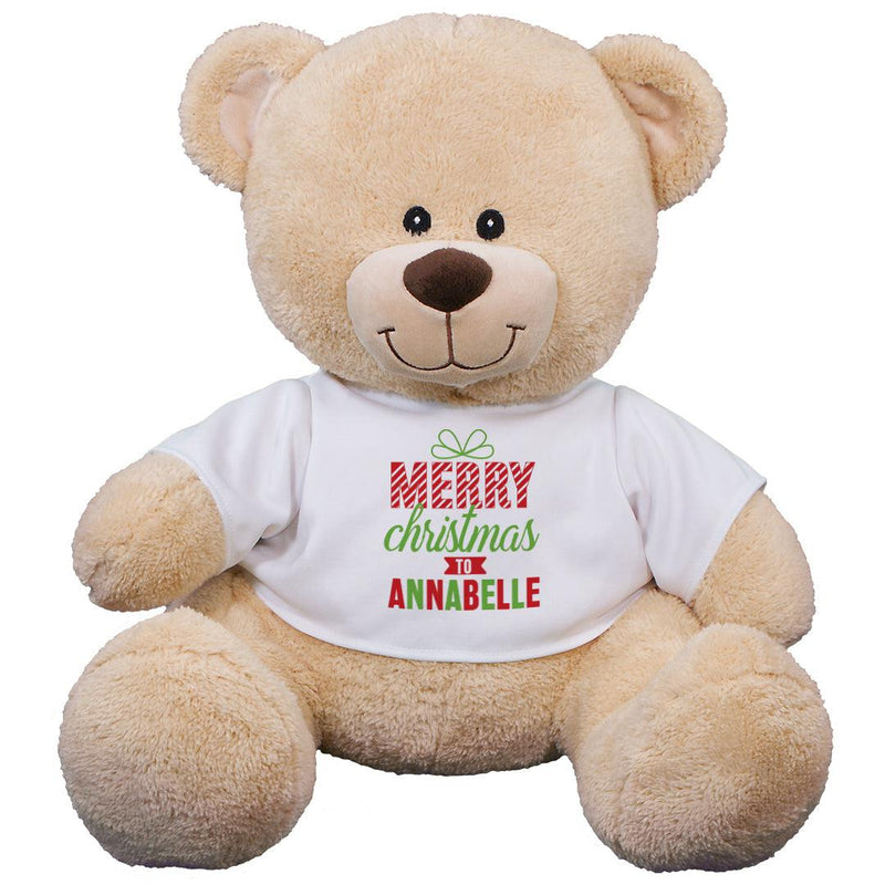 Personalized Name Striped Merry Christmas Teddy Bear