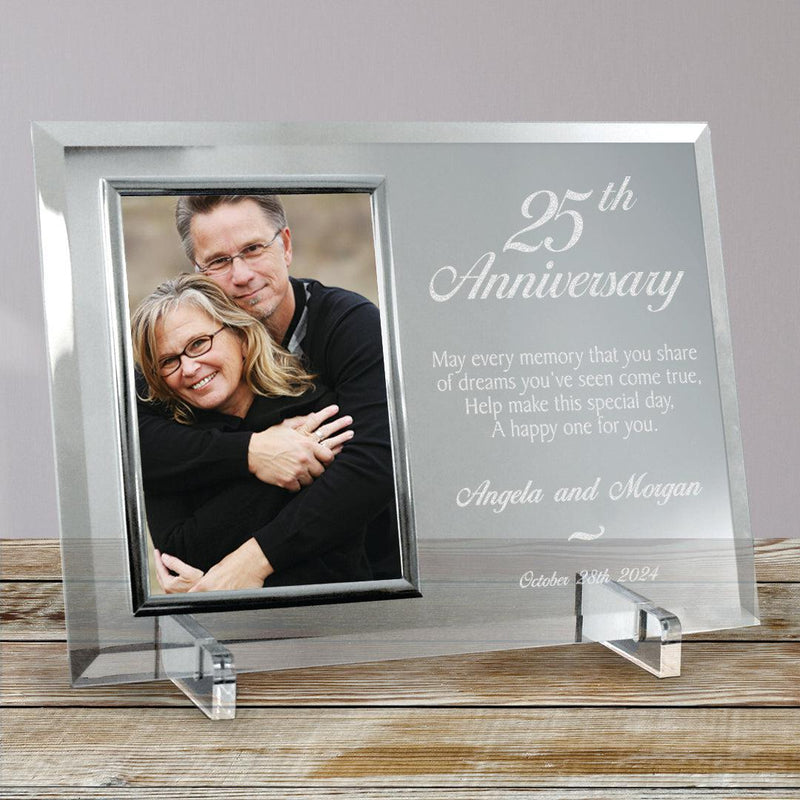 Personalized Anniversary 8x11 Beveled Glass Frame with silver trim - - Gifts For You Now