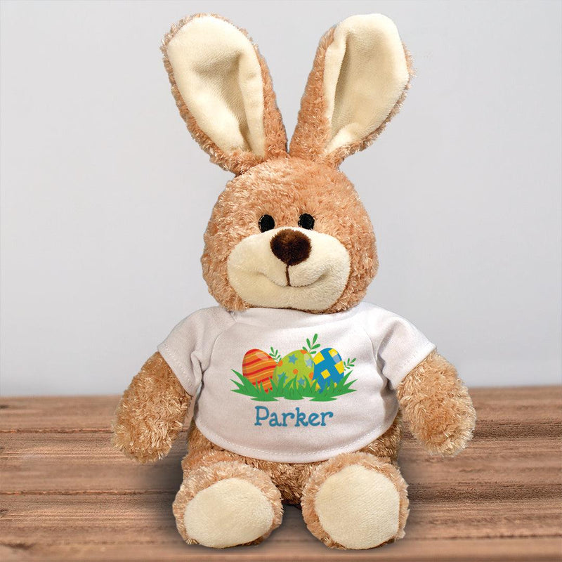 Personalized Name Angled Blue Green and Orange Eggs with Name Brown Bunny - 15" - Gifts For You Now