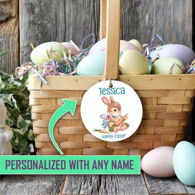 Personalized Easter Bunny Easter Basket Ceramic Name Tags - Baby Bunny - Lazerworx