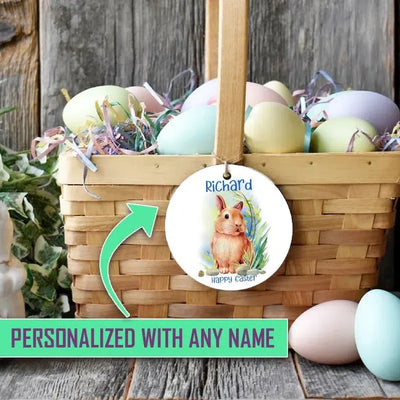 Personalized Easter Bunny Easter Basket Ceramic Name Tags - Bunny Blue - Lazerworx