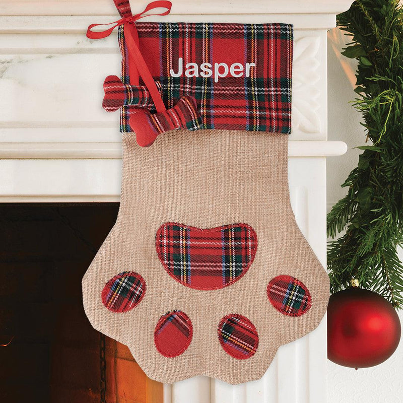 Personalized Brown Plaid Paw Stocking -  - Gifts For You Now