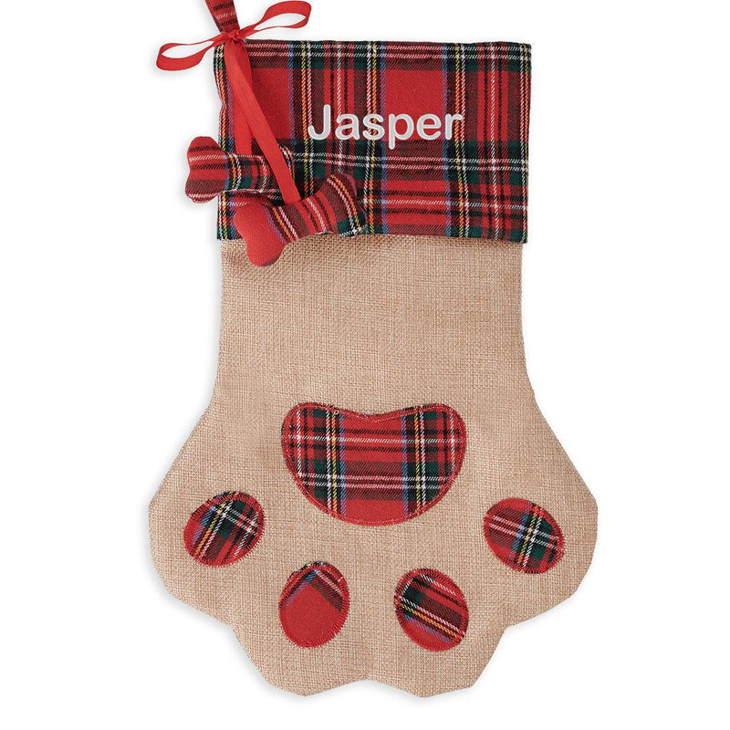 Personalized Brown Plaid Paw Stocking -  - Gifts For You Now