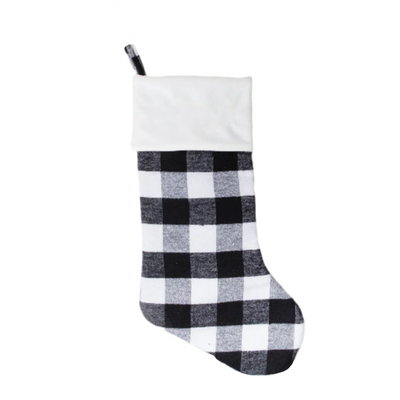 Personalized Red and Black Plaid Christmas Stockings - Black And White Plaid - Wingpress Designs